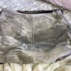 Vintage Coach Large Bucket Style Khaki color Suede &Leather Shoulders Bag Chain